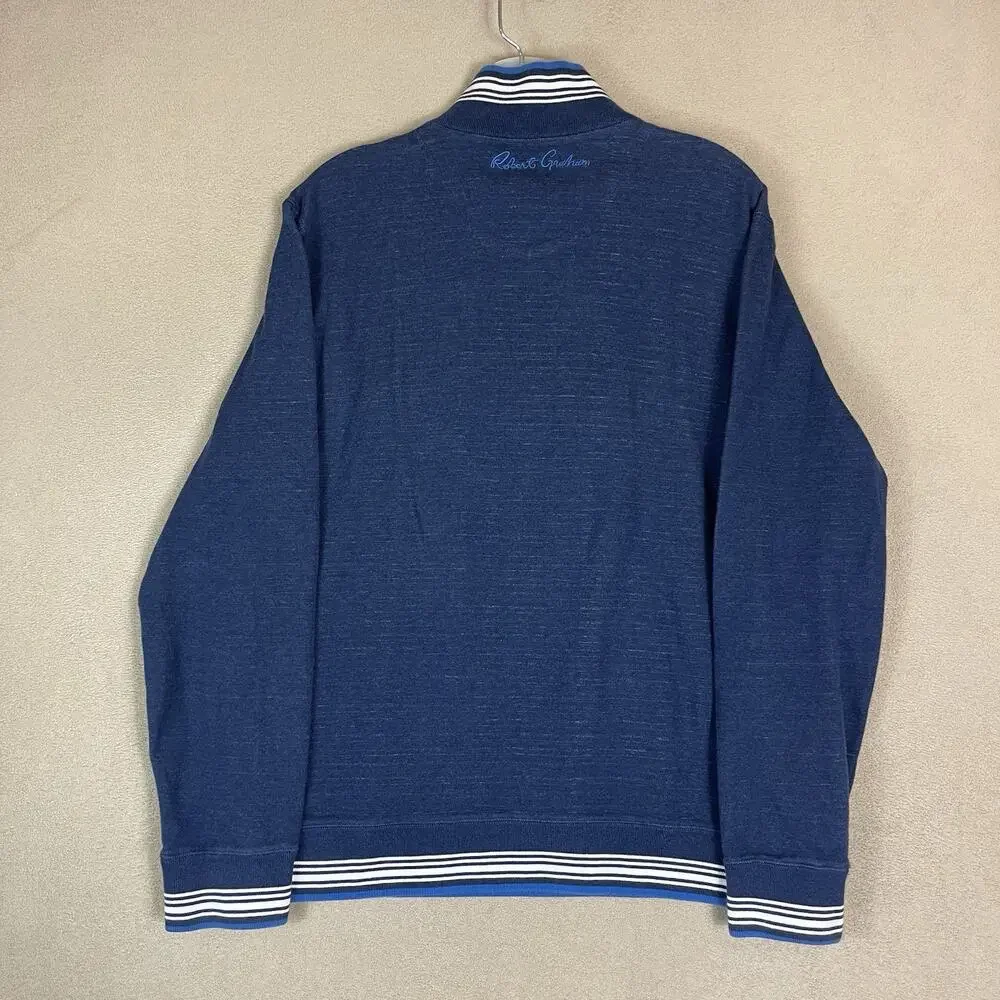 Robert Graham Sweater Mens XL Blue Striped 1/4 Zip Reversable Mock Neck Pullover